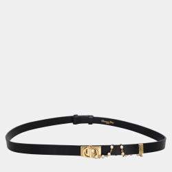 Pre Owned Dior Pearl 30 Montaigne Black Leather Belt GHW