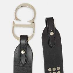 Pre Owned Dior CD Logo Studded 80 CM Waist Belt Black Leather