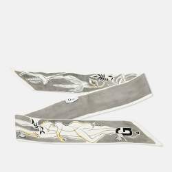 Pre Owned ABCDior Grey Grace Print Silk Mitzah Scarf