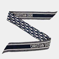 Pre Owned Christian Dior Mitzah Navy Blue Silk Scarf