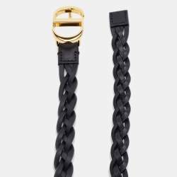 Pre Owned Dior DiorDouble CD 85CM Black Braided Leather Thin Wrap Waist Belt