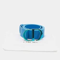 Pre Owned Dior 30 Montaigne Iridescent 85 CM Buckle Belt Blue Leather