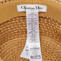 Pre Owned Christian Dior Beige Logo Embroidered Straw D-Bobby Small Brim Hat Size 57