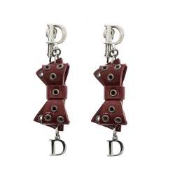 مملوكة مسبقًا Dior Red Bow Patent Leather Silver Tone Drop Earrings