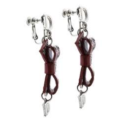 مملوكة مسبقًا Dior Red Bow Patent Leather Silver Tone Drop Earrings
