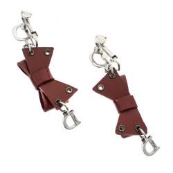 مملوكة مسبقًا Dior Red Bow Patent Leather Silver Tone Drop Earrings