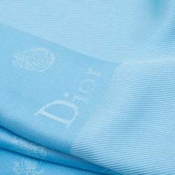 مملوكة مسبقًا شال ديور أزرق حرير وجاكار سو ديور بشراشيب