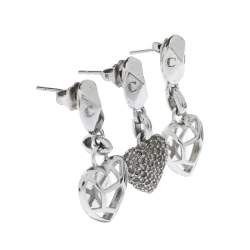 Dior Crystal Heart Silver Tone Set of Three Drop Earrings
