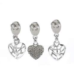 Dior Crystal Heart Silver Tone Set of Three Drop Earrings