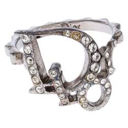 مملوكة مسبقًا خاتم ديور شعار مرصع كريستال فضي مقاس 54