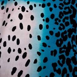 Pre Owned وشاح ديور خليط حرير وجاكارد بنقوش فهد وردي وأزرق