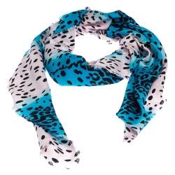 Pre Owned وشاح ديور خليط حرير وجاكارد بنقوش فهد وردي وأزرق