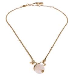 Pre Owned Dior Logo Faux Pearl Crystal Embellished Gold Tone Ball Necklace