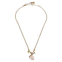 Pre Owned Dior Logo Faux Pearl Crystal Embellished Gold Tone Ball Necklace