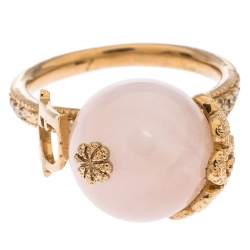 Pre Owned خاتم كريستيان ديور مرصع كريستال كرة لؤلؤ صناعي ذهبي مقاس 55