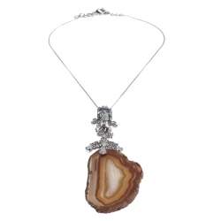 مملوكة مسبقًا Dior Crystal Agate Silver Tone Long Pendant Necklace