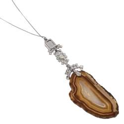 مملوكة مسبقًا Dior Crystal Agate Silver Tone Long Pendant Necklace