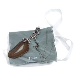مملوكة مسبقًا Dior Crystal Agate Silver Tone Long Pendant Necklace