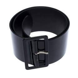 Pre Owned Dior Black Patent Leather Wide Waist Belt 95CM
