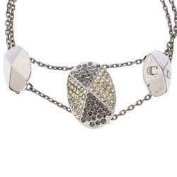 Pre Owned Dior Crystal Silver Tone Chain Link Station Bracelet