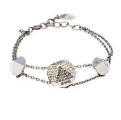 Pre Owned Dior Crystal Silver Tone Chain Link Station Bracelet