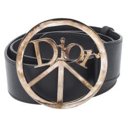 مملوكة مسبقًا حزام ديور جلد أسود مستدير بالشعار 75 سم
