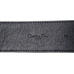 مملوكة مسبقًا حزام ديور جلد أسود مستدير بالشعار 75 سم