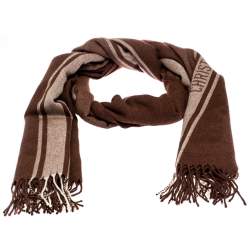 Pre Owned وشاح ديور شراشيب تفاصيل شعار جاكارد صوف بني