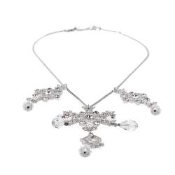 مملوكة مسبقًا Dior Snowflake Charm Crystal Embellished Silver Tone Pendant Necklace