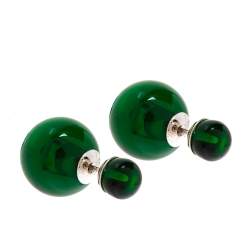 Pre Owned Dior Tribale Green Resin Silver Tone Stud Earrings 