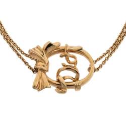 مملوكة مسبقًا  Dior Bow Monogram Gold Tone Double Chain Bracelet