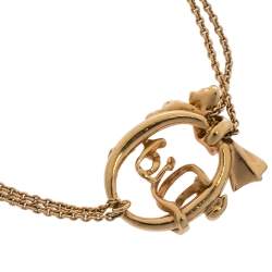 مملوكة مسبقًا  Dior Bow Monogram Gold Tone Double Chain Bracelet
