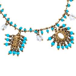 مملوكة مسبقًا Dior Turquoise Blue Crystal Logo Beaded Bracelet