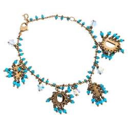 مملوكة مسبقًا Dior Turquoise Blue Crystal Logo Beaded Bracelet