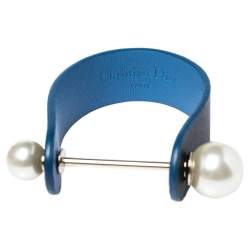 مملوكة مسبقًا Dior Perle Blue Leather & Faux Pearl Cuff Bracelet M