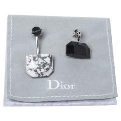 Pre Owned Dior Monotone Crystal & Howlite Asymmetric Drop Earrings