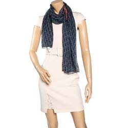 Pre Owned Dior Grey Diorissimo Print Silk Chiffon Stole