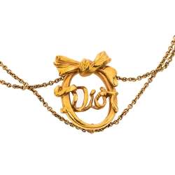 Pre Owned  Dior Vintage Bow Logo Gold Tone Double Chain Bracelet
