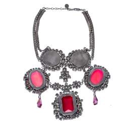 Pre Owned قلادة ديور مركب مزينة كريستال و معدن رصاصي اللون