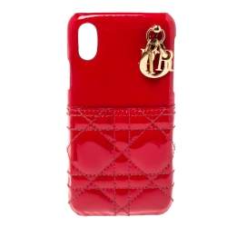 Pre Owned غطاء آيفون اكس/اكس أس ديور ليدي ديور جلد لامع كاناج أحمر 