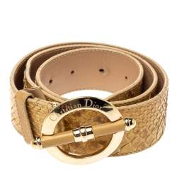 Pre Owned Dior Beige Python Leather Bamboo Detain Buckle Belt 80CM