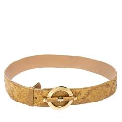 Pre Owned Dior Beige Python Leather Bamboo Detain Buckle Belt 80CM