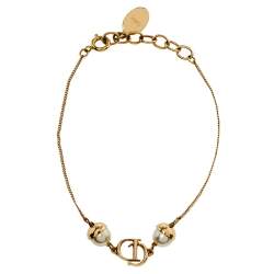 Pre Owned أسورة ديور ميس أند ديور لؤلؤ صناعي ذهبي 