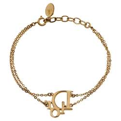 Pre Owned سوار ديور سلسلة مزدوجة شعار الماركة كريستال و معدن ذهبي اللون