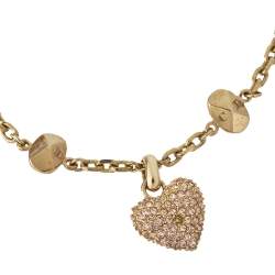Pre Owned Dior Gold Tone Crystal Pavé Pop Heart Charm Bracelet