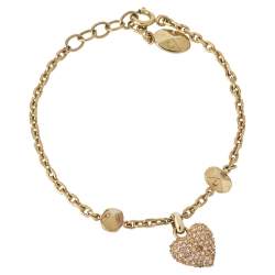 Dior Gold Tone Crystal Pavé Pop Heart Charm Bracelet