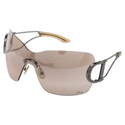 مملوكة مسبقًا Christian Dior Silver Tone / Brown Gradient Diorly1 Crystal Embellished Shield Sunglasses