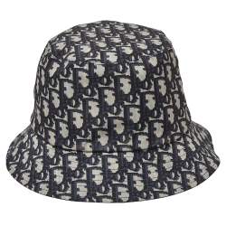 CHRISTIAN DIOR Polyester Cotton Oblique Teddy-D Brim Bucket Hat 58 Navy  1203999