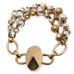 مملوكة مسبقًا Dior Mise En Dior Faux Pearl Gold Tone Bracelet