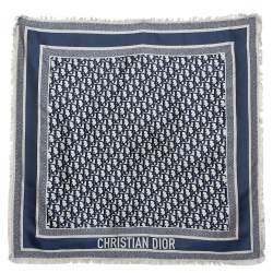 مملوكة مسبقًا Dior Navy Blue & Beige Oblique Square Silk Scarf